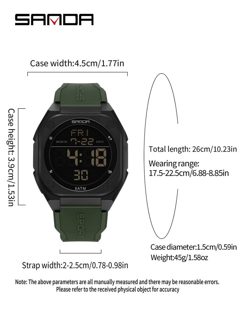 SANDA Men's Sports Watch Fashion and Leisure Men's LED Single Display Night Light Waterproof Multi functional Timing Electronic Watch Best Gift+BOX Waterproof Multifunctional Watch