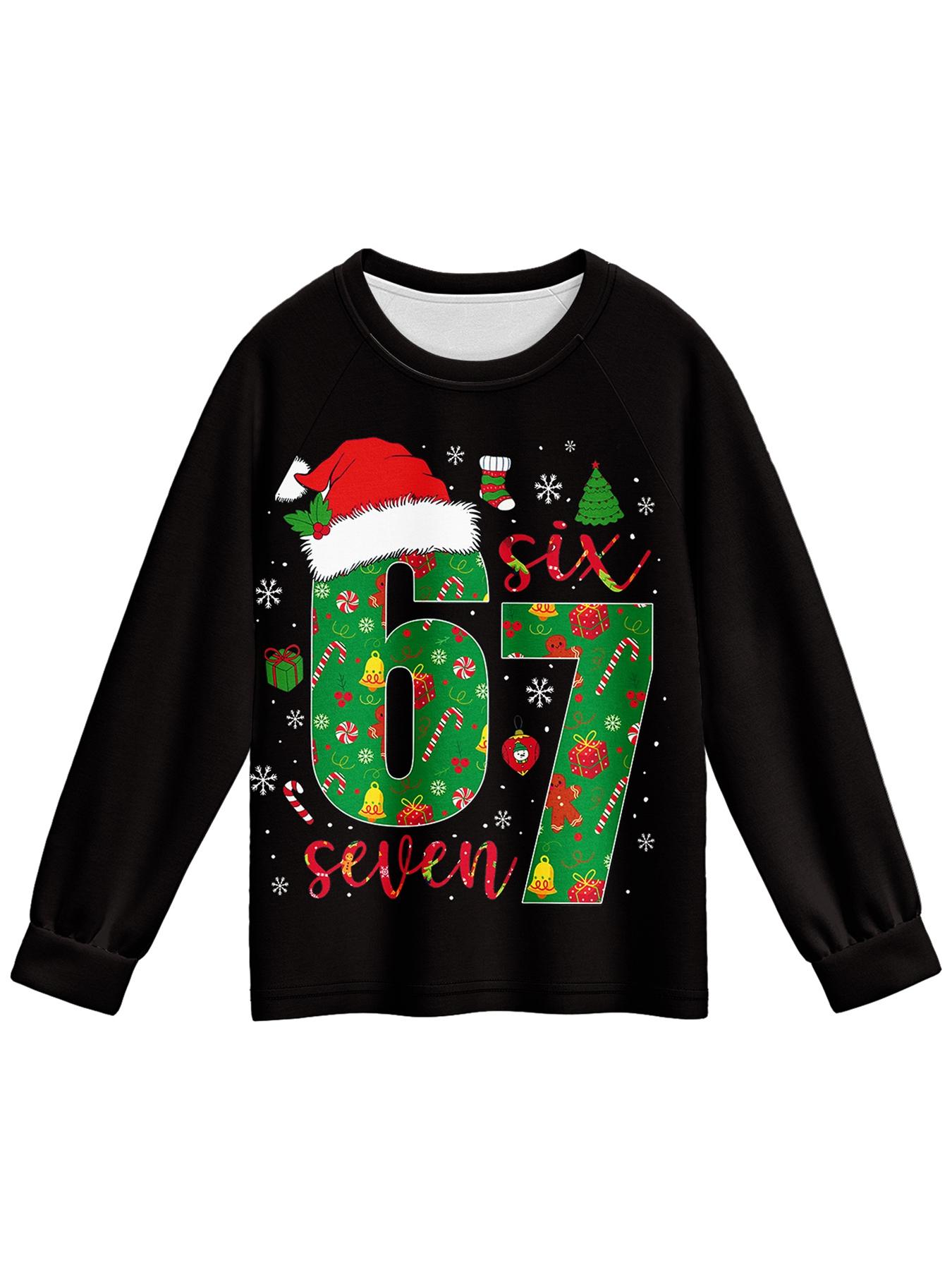 #67 Funny Kids Sleepwear Set Pajamas Christmas, Six Seven  Theme Fashion Print, Comfortable Soft Fabric, Holiday Gift Essential, Cartoon Print Pajama