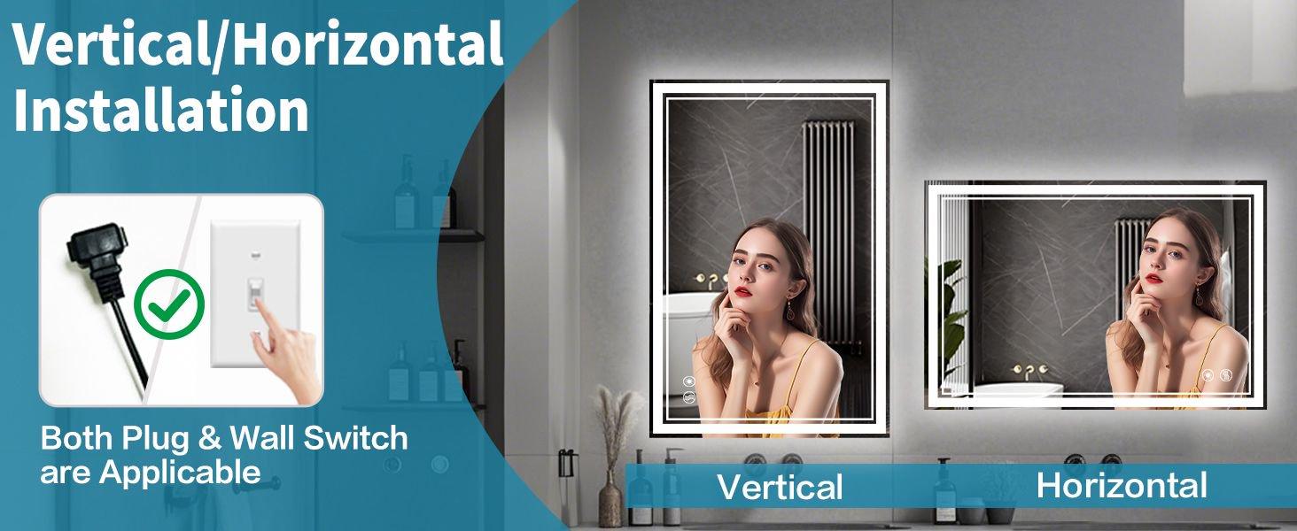 Anti-Fog LED Bathroom Mirror with Dimmable Lights - Smart Touch Screen, Memory Function, Waterproof & Versatile Mounting (Horizontal/Vertical) , Easy Installation, Tempered Glass
