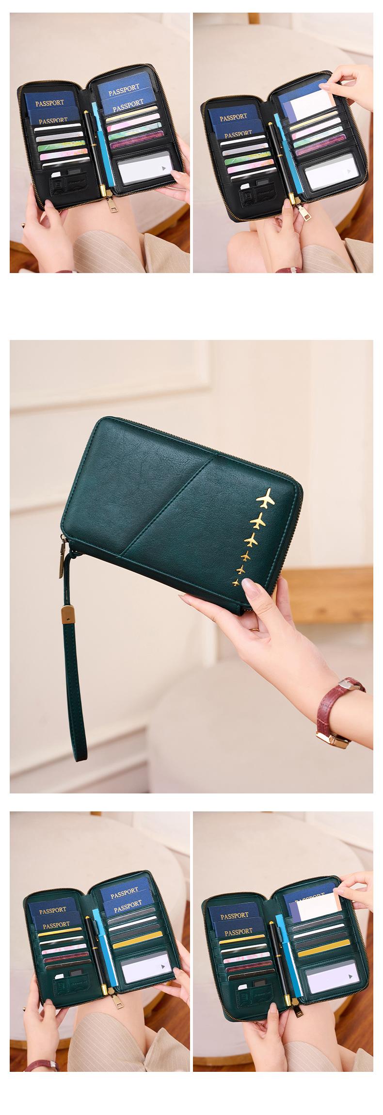 Multi functional zipper travel card holder, passport cover that can hold 5 passports, RFID shielded card holder, travel accessories, travel essentials, ideal gifts, Christmas, Valentine's Day, unisex passport bag, family travel document, Passport Wallet