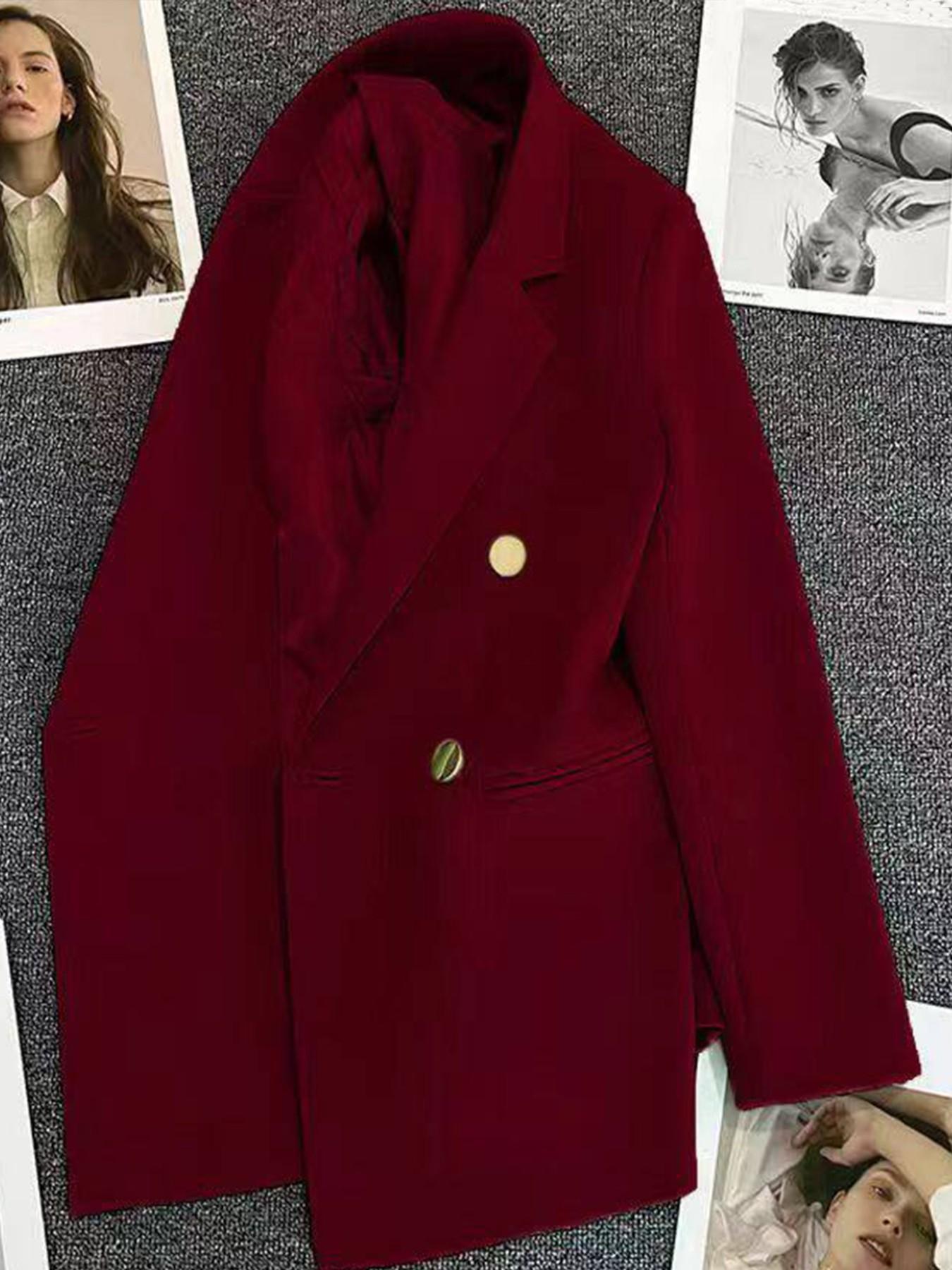 Women's Classic Two-Buckle Jacket, Slim-Fitting Long Sleeve, All-Season Plain Design, Versatile for Formal Office & Everyday Casual Wear