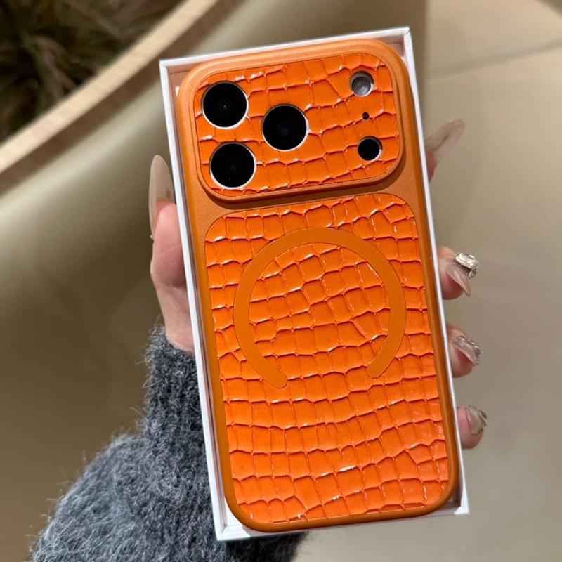 Magnetic crocodile leather pattern instantly changes to 17 shock-absorbing phone case suitable for iPhone 17 16 15 14 13 12 11ProMax Plus Air compatible with MagSafe wireless charging retro simple large window