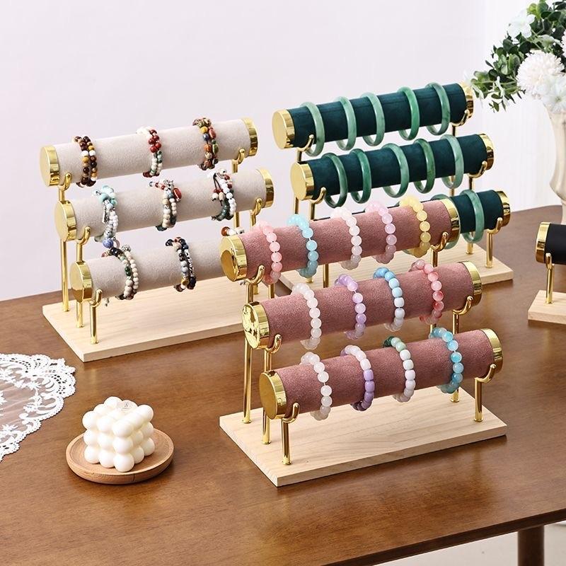 High-End Bracelet Jewelry Storage Rack, 1/2/3 Layer Display Stand, Portable Solid Wood, Suitable for Living Room, Desk, Shop