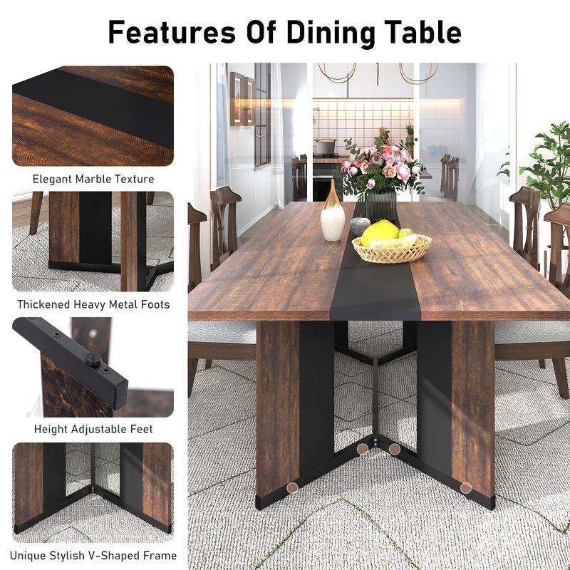 94In/78In/71In Large Rectangular Brown Dining Table for 4 5 6 7 8 People w/35 Marble-Color Wood Watrproof Tabletop,Adjustable Leg.6ft Luxurious Family Dinner Table for Office Kitchen Living Room (not included Chair) 94In/78In/71In Large Rectangular Brown Dining Table for 4 5 6 7 8 People w/35 Marble-Color Wood Watrproof Tabletop,Adjustable Leg.6ft Luxurious Family Dinner Table for Office Kitchen Living Room (not included Chair)