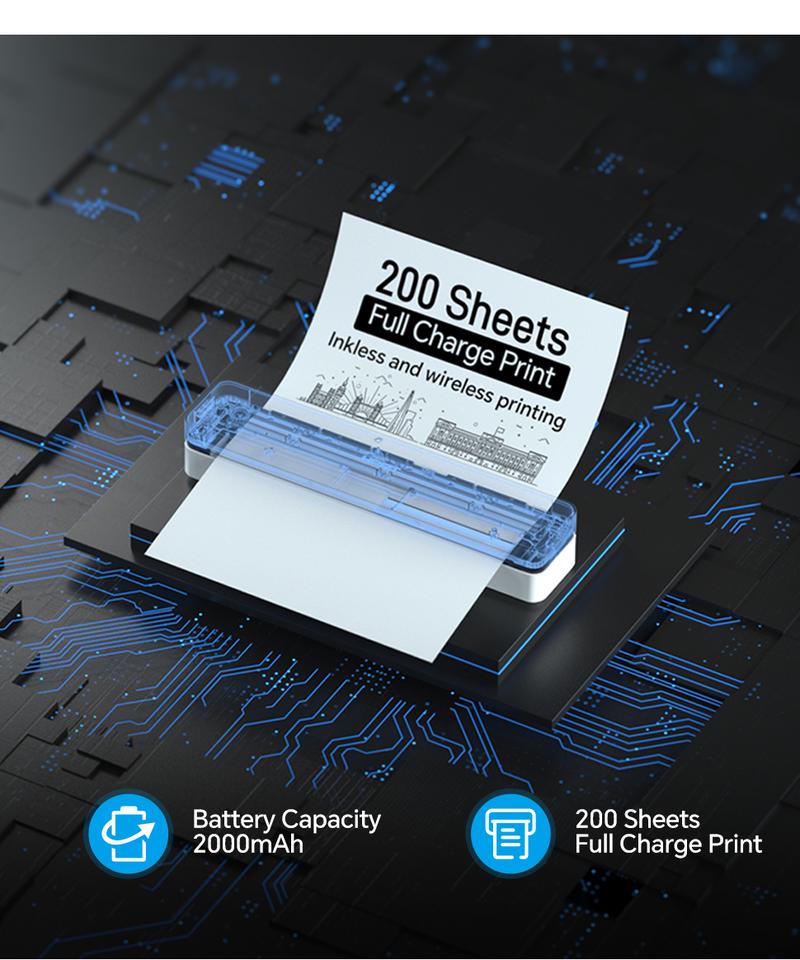 Inkless Portable Bluetooth Thermal Printer Wireless Mobile Printer for Travel and Home Compatible with iOS Android Windows macOS Supports A4 US Letter