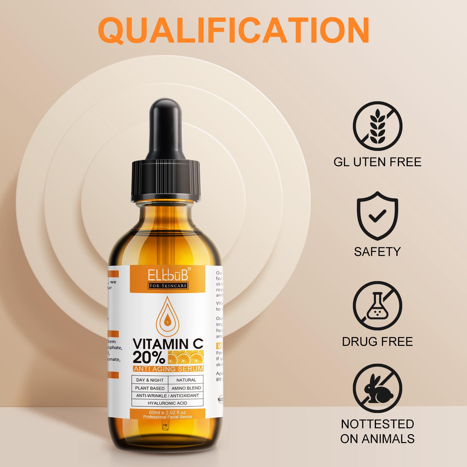 Elbbub Vitamin C Facial Serum 60ML, Stable VC Derivative, Inhibits Melanin, Brightens Skin, Reduces Acne Marks, Gentle Whitening, Non-Irritating