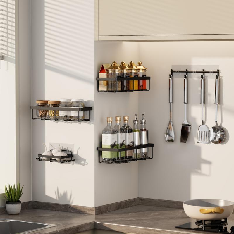 Bathroom Storage Rack Set,5 Pack Shower-Caddy Shelf Organizer. Adhesive wall-mounted Shower Rack. No Drilling Large-Capacity Anti-Slip Bathroom Mat - Rustproof Soap Storage Rack for Bathroom, Kitchen