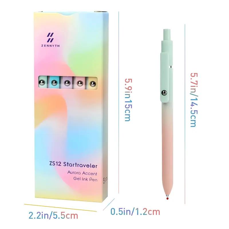 5pcs 0.7mm rainbow style simple press-type quick-drying pen set, suitable for students, nurses, souvenirs, exam practice writing pens. excellent gifts for Christmas and New Year.It is a simple round pen with gradient colors on the body.