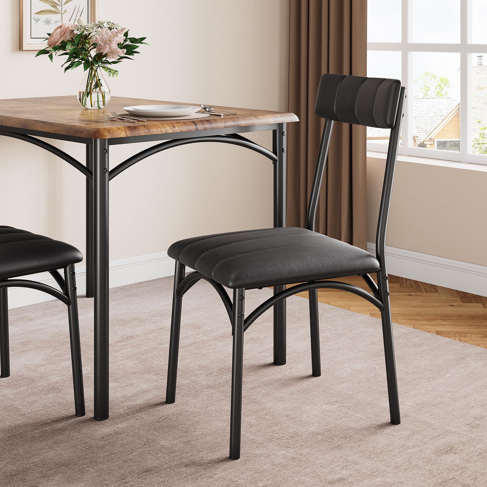 Dining Table Set for 4, Kitchen Table and Chairs, Metal and Wood Rectangular Dining Room Table Set with 4 Upholstered Chairs, 5 Piece Dining Set for Small Space, Apartment, Rustic Brown,Black,Grey Furniture Modern Home