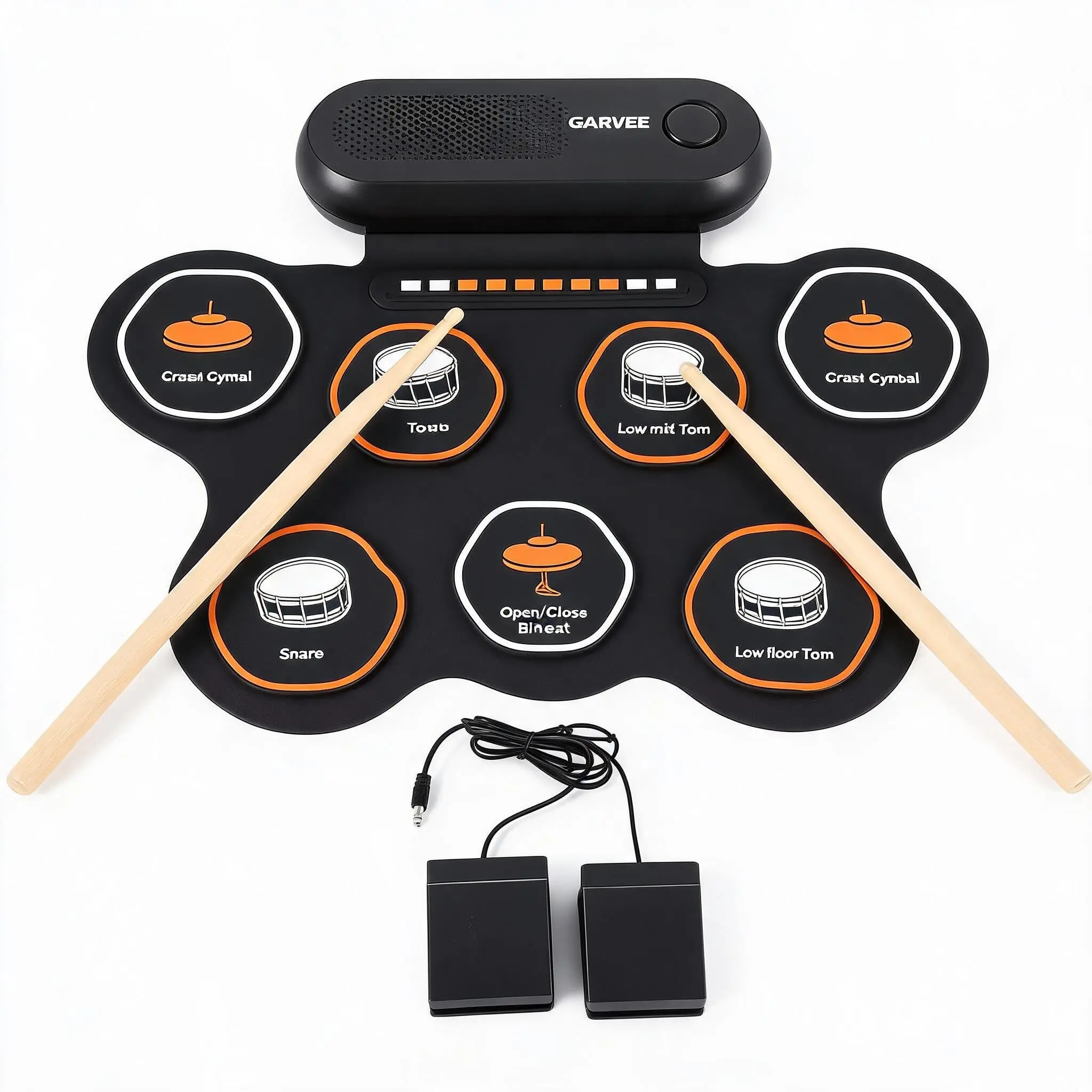 Portable Roll-Up Electronic Drum Kits with 7 or 9 Silicone Pads, Built-in Speakers, MIDI Recording, Bluetooth, LED Lights, Sticks, Pedals, Headphones, Rechargeable Battery – Ideal for Beginners and Practice