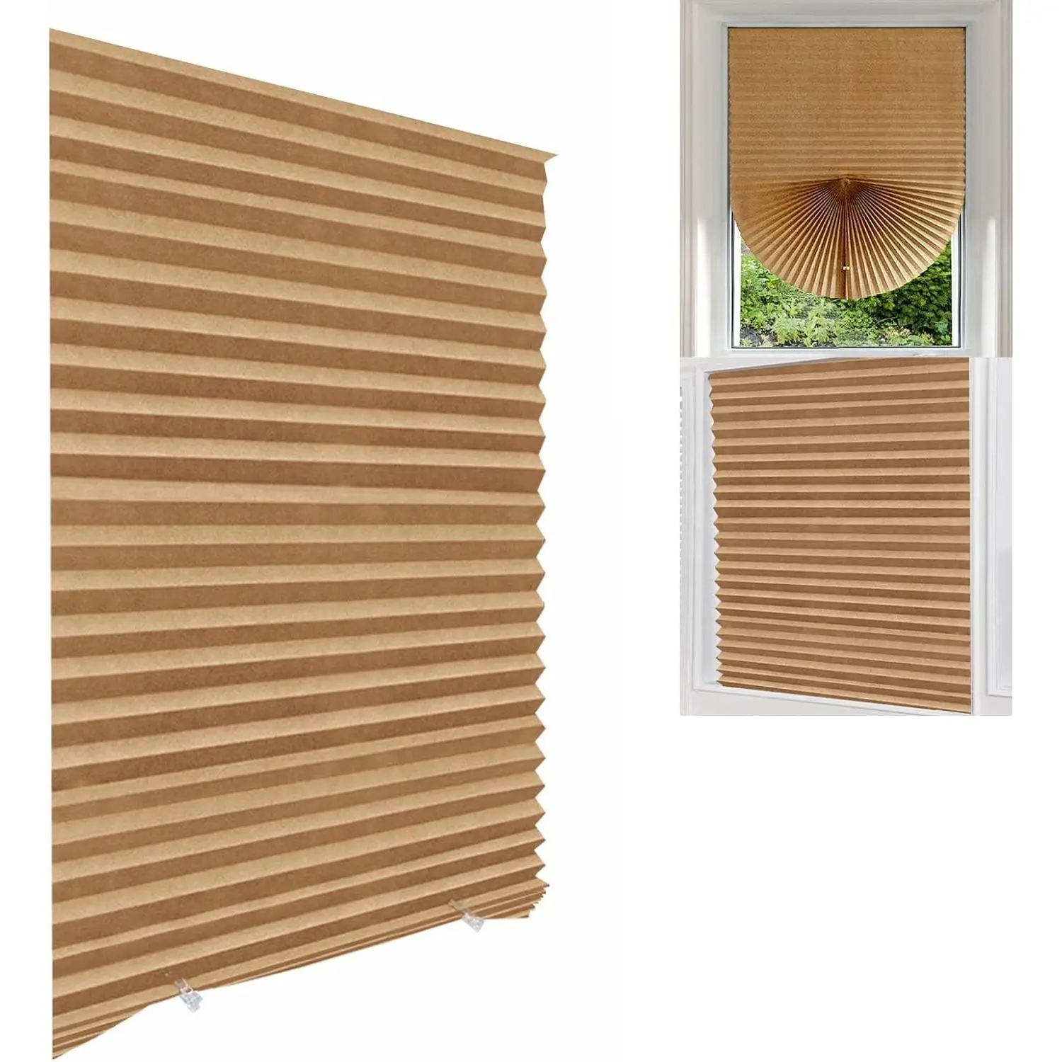 Cordless No Drill Easy Install Cut Size Pleated Paper Blinds Temporary Light Filtering Shades for Indoor Windows of Nursery Bedroom Bathroom Kitchen Office Door