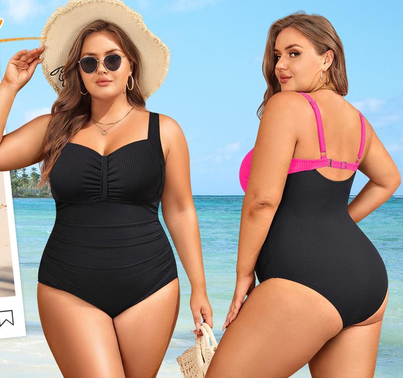 Aqua Eve Plus Size One Piece Swimsuit for Women Tummhy Control Bathingsuit Plus Size Swimwear