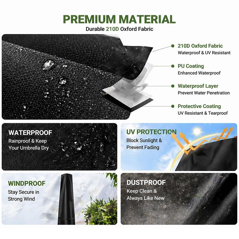 Patio Umbrella Cover 80-110inch | Heavy Duty Oxford Fabric, Zipper & Drawstring | All Weather Protection | 4 Colors