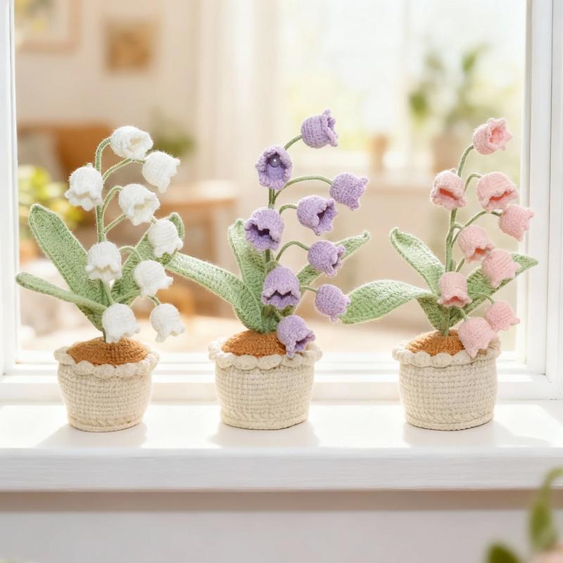 Cute Handmade Knitted Crochet Lily of the Valley Potted Décor, 1-Count Desktop and Home Decoration for Living Room and Bedroom, Perfect Holiday and Birthday Surprise Gift