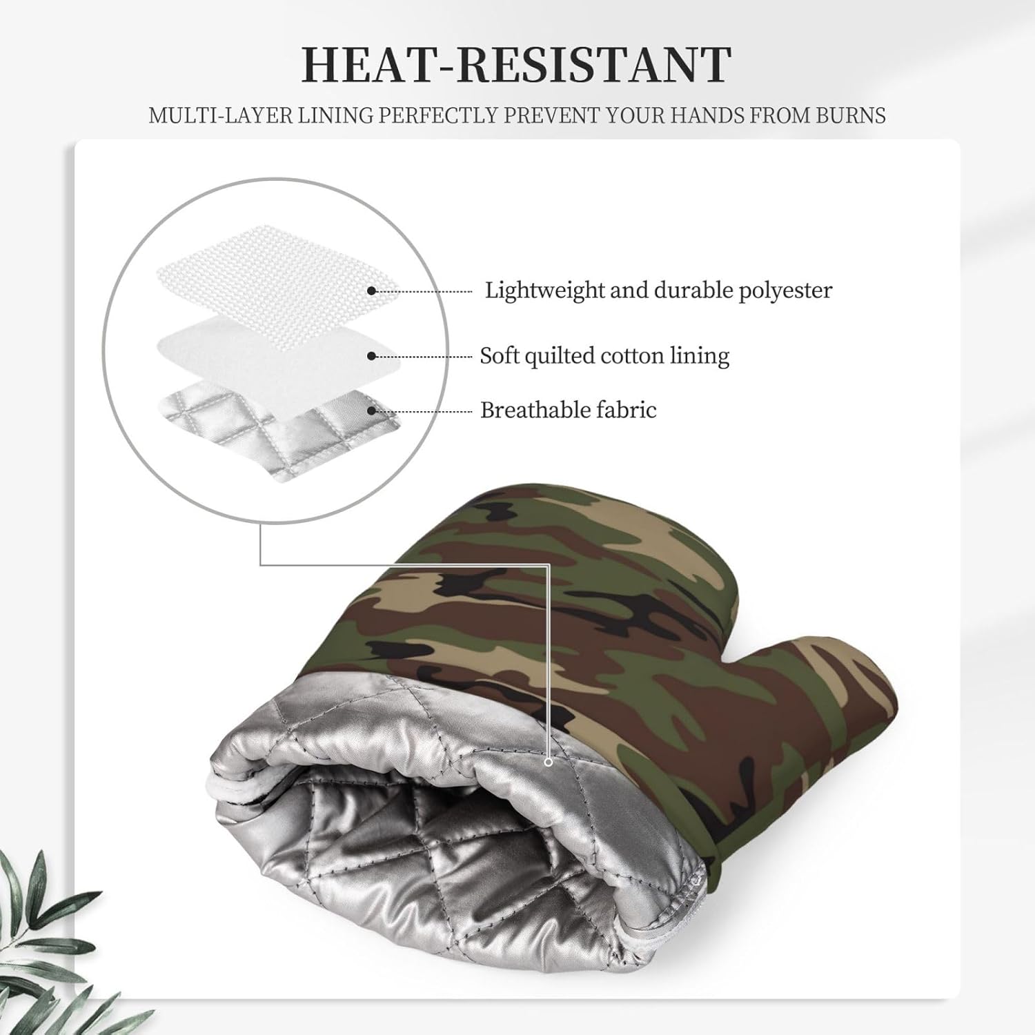 Camouflage Oven Mitts and Pot Holders Set of 4  Camo Kitchen Mitten Gloves and Non-Slip Potholders Set Heat Resistant Oven Gloves Hot Holders for Kitchen