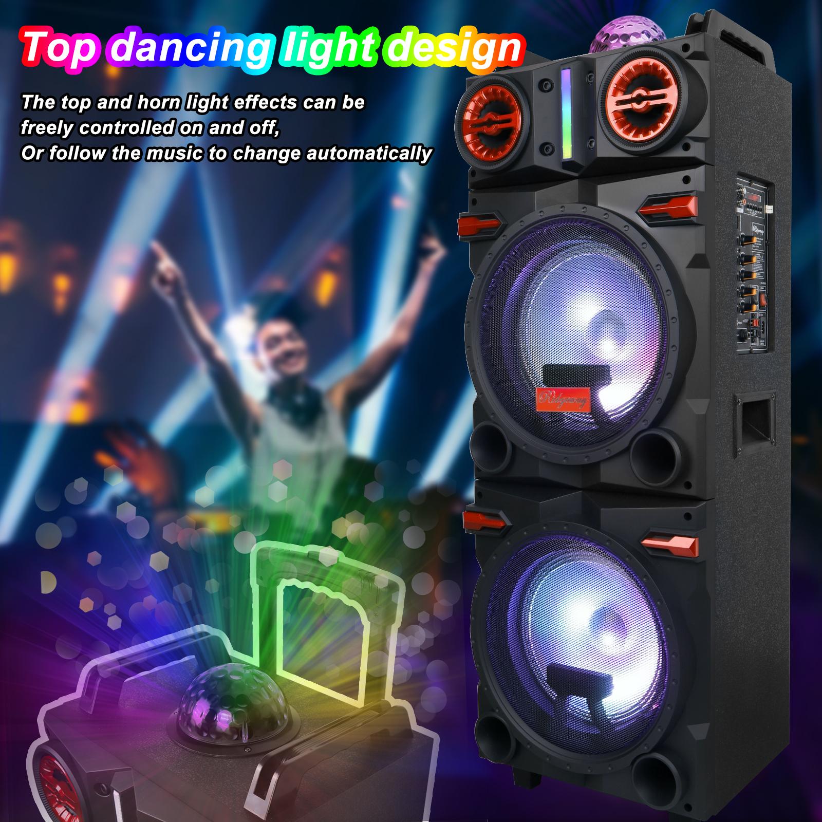 Portable Bluetooth PA Speaker Karaoke Machine 2 x 10" Subwoofer And 1 x 3" Tweeter Loud Party Speaker With Microphone FM LED Remote Control TWS