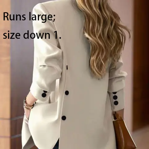 Women's Fashionable Western Style Elegant Formal Wear, Fitted Button Up Blazer Suit Jacket Design, Long Sleeve, Button, Collared, Polyester, Versatile for Dating & Commuting, Solid Button Blazer, New Arrival Women's Outerwear