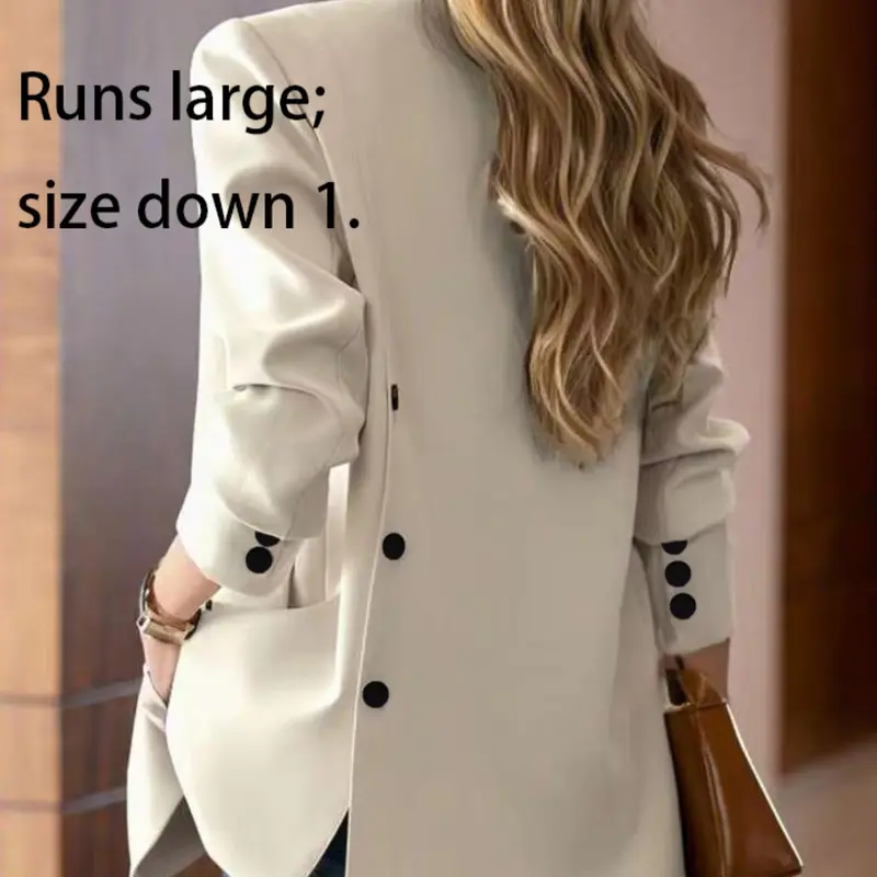 Women's Fashionable Western Style Elegant Formal Wear, Fitted Button Up Blazer Suit Jacket Design, Long Sleeve, Button, Collared, Polyester, Versatile for Dating & Commuting, Solid Button Blazer, New Arrival Women's Outerwear