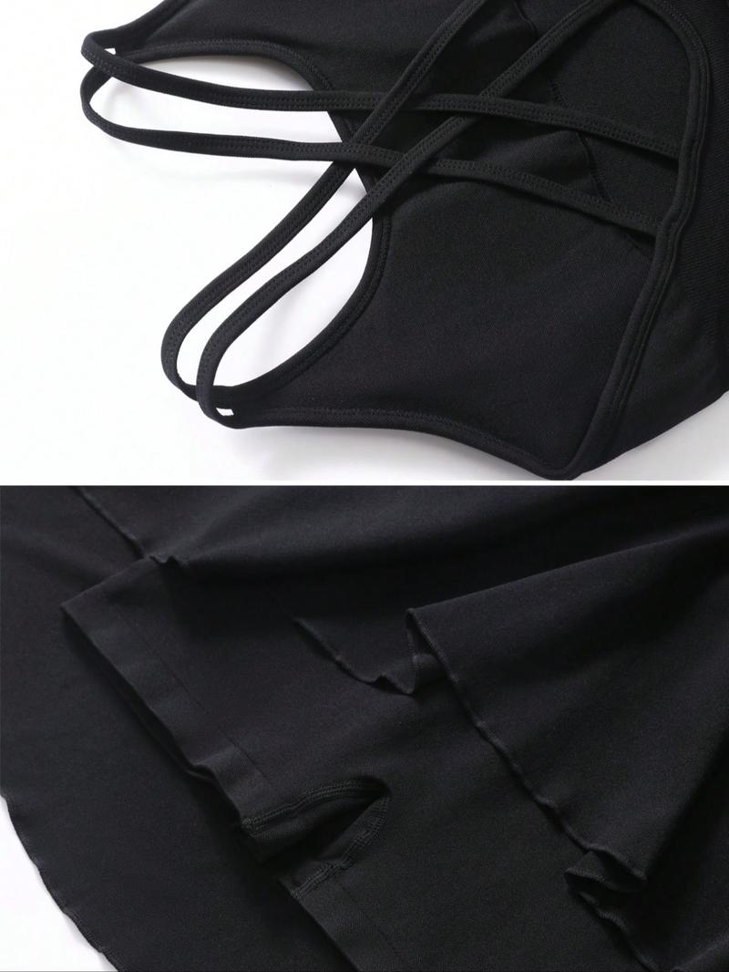 Christmas Women's Cross Back Sporty Dress with Removable Pads, Sleeveless Yoga Skirt Pants, Tight-Fitting All Season Wear, Backless Sports Dress