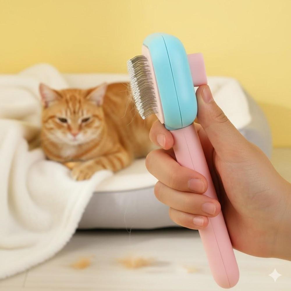 Self Cleaning Pet Grooming Brush, Stainless Steel Massage Deshedding Tool, Tangle Free Slicker Brush for Dogs Cats, One Click Hair Remover, Ergonomic Grooming Brush for Long Short Fur