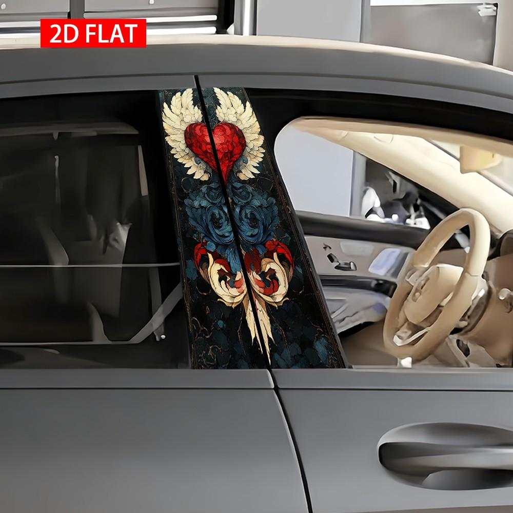 2 Sets Heart-Shaped Baroque Style Car B Pillar Stickers, Self-Adhesive PVC Decorative Stickers, Waterproof Scratch-Resistant, Car Exterior Accessories