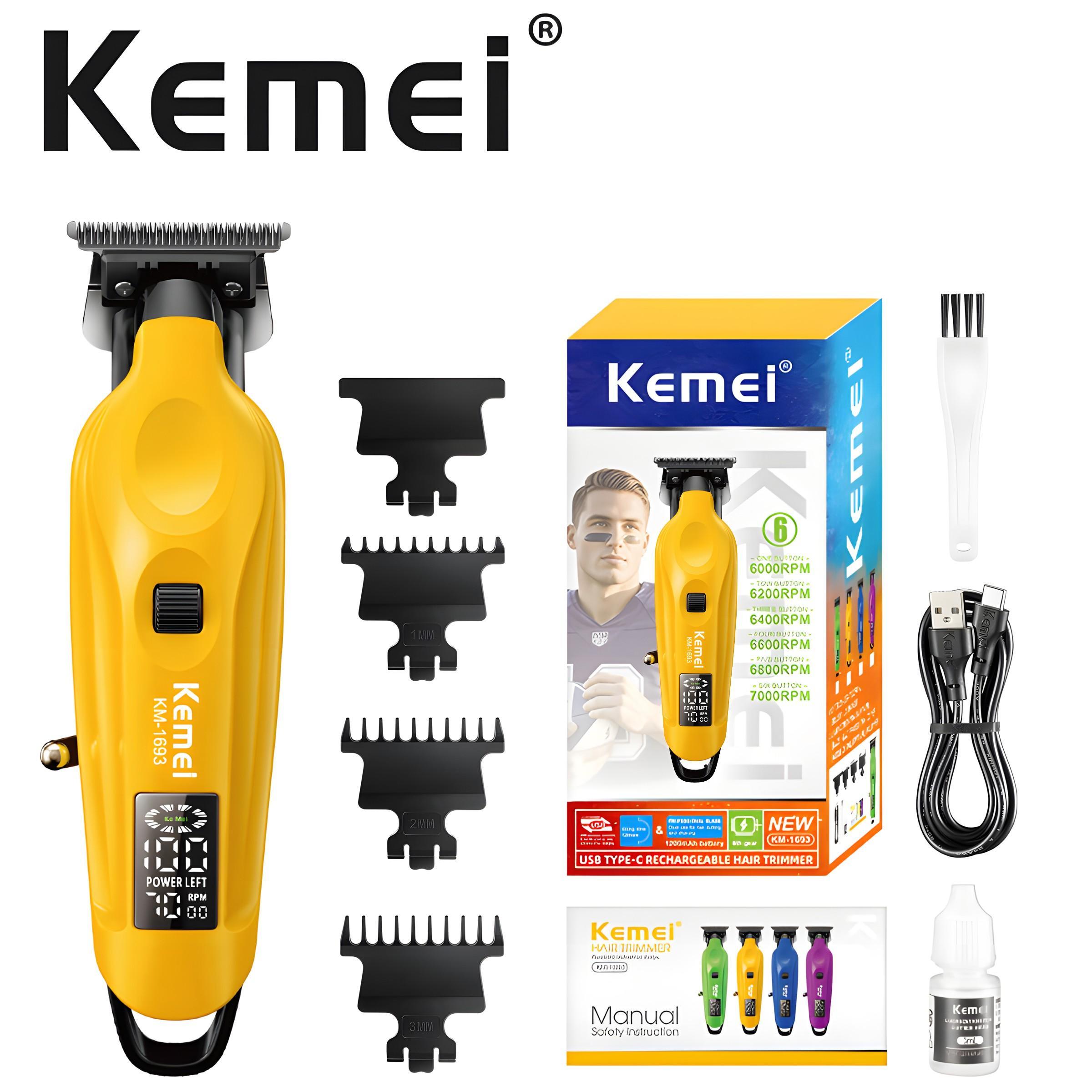 Kemei Km-1693 Men's Professional Hair Trimmer, USB Charging, 7000rpm High Precision Clipper, 1200mah Battery, Speed Adjustment