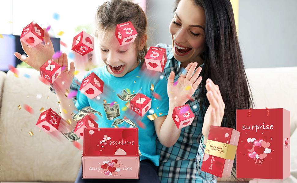 Surprise Gift Box Explosion Gift Box for Money, Funny Money Box for Cash Gift, Folding Bouncing Gift Box for Birthday Anniversary Valentine Proposal (16 Bounces)