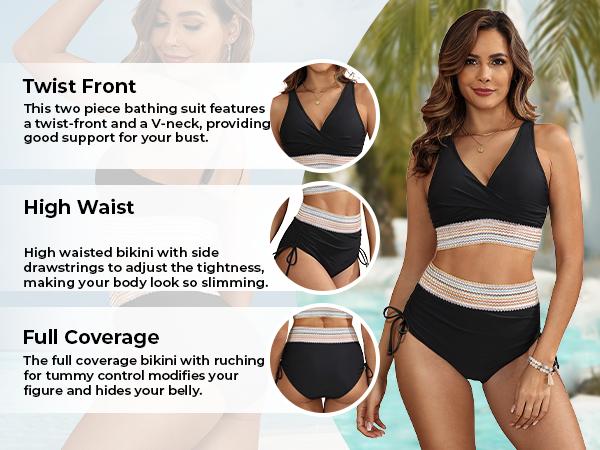 Aqua Eve Womens High Waisted Bikini Sets Tummy Control Color Block Two Piece Swimsuit Full Coverage 2026 Bathing Suit Aqua Eve Womens High Waisted Bikini Sets Tummy Control Color Block Two Piece Swimsuit Full Coverage 2026 Bathing Suit