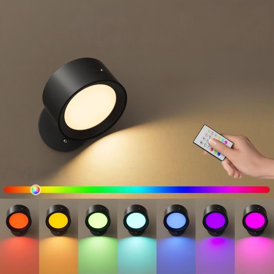 LED Wall Lamp USB Rechargeable Magnetic Ball Reading Light, RGB Color, Touch Remote Control, Perfect for Bedroom, Hallway, Cabinet, Living Room