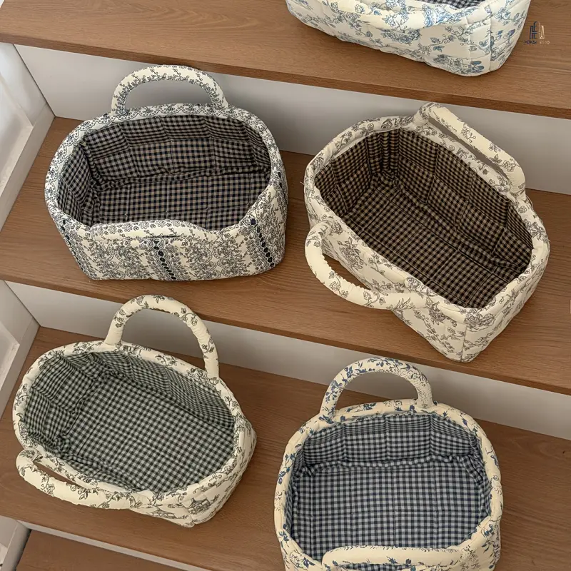Sohochic Polyester Foldable Organiser - Open Top Quilted Handheld Organizing Bin, Multifunctional Storage Bins Baskets for Bathroom Cosmetics, Home Use Bathroom Storage Baskets