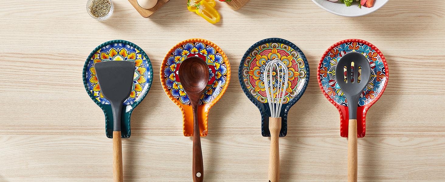 vancasso Ceramic Spoon Rest Sets of 2/4 for Stove Top, 7.7 Inch Cooking Spoon Holder for Kitchen Counter Decor, Spoon Holder for Coffee Spoon Rest, Spoon Cradle, Spatula, Spoons or Tongs Dinnerware Kitchenware