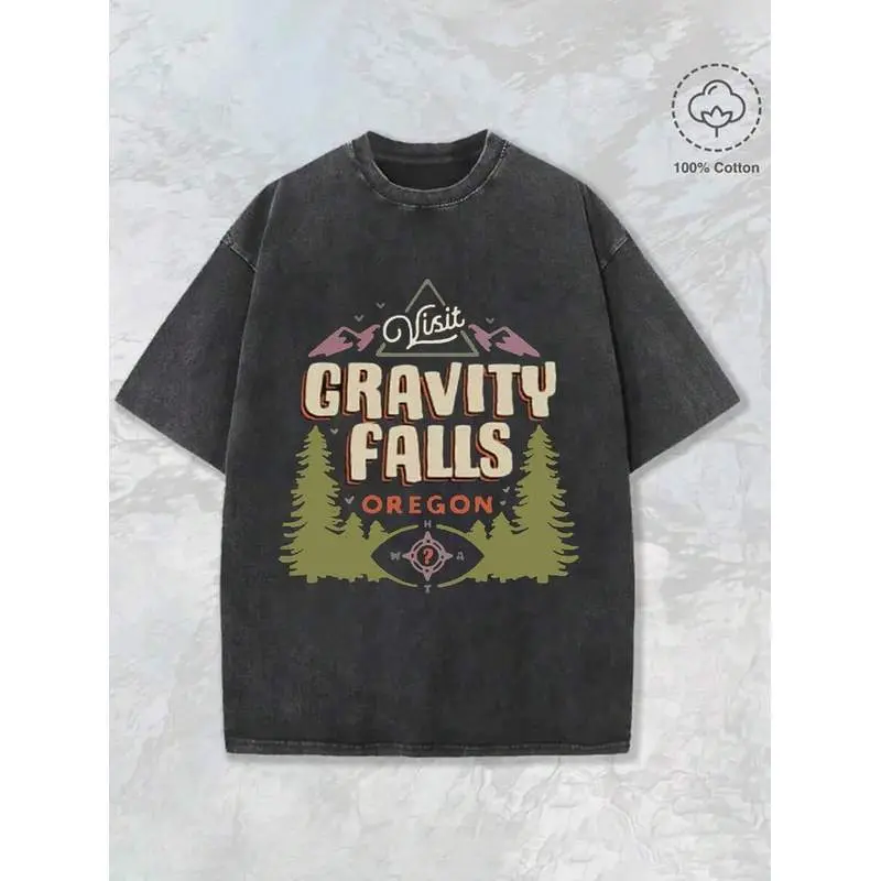 Retro Effect, Gravity Falls Welcome To Gravity Falls Logo Graphic Adult Men's  Washed T-Shirt, Oversized T Shirt For Men, Gym Shirt, Men's Gifts
