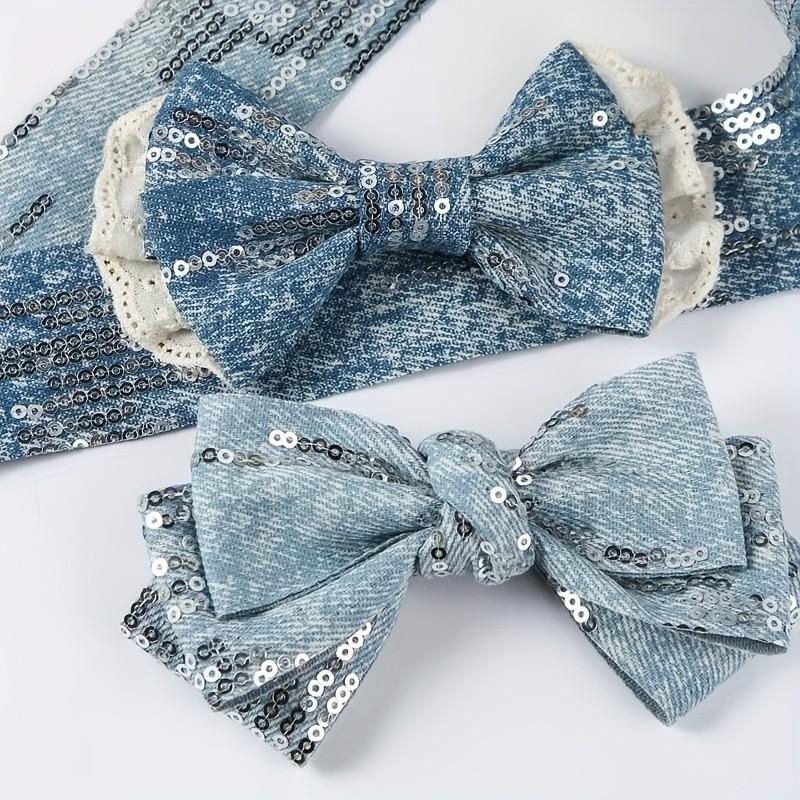 2 Yard Straight Edge Sequined Denim Lace Trim, Perfect for Bow Making, Gift Wrapping, DIY Craft Accessories, Fabric & Sequins