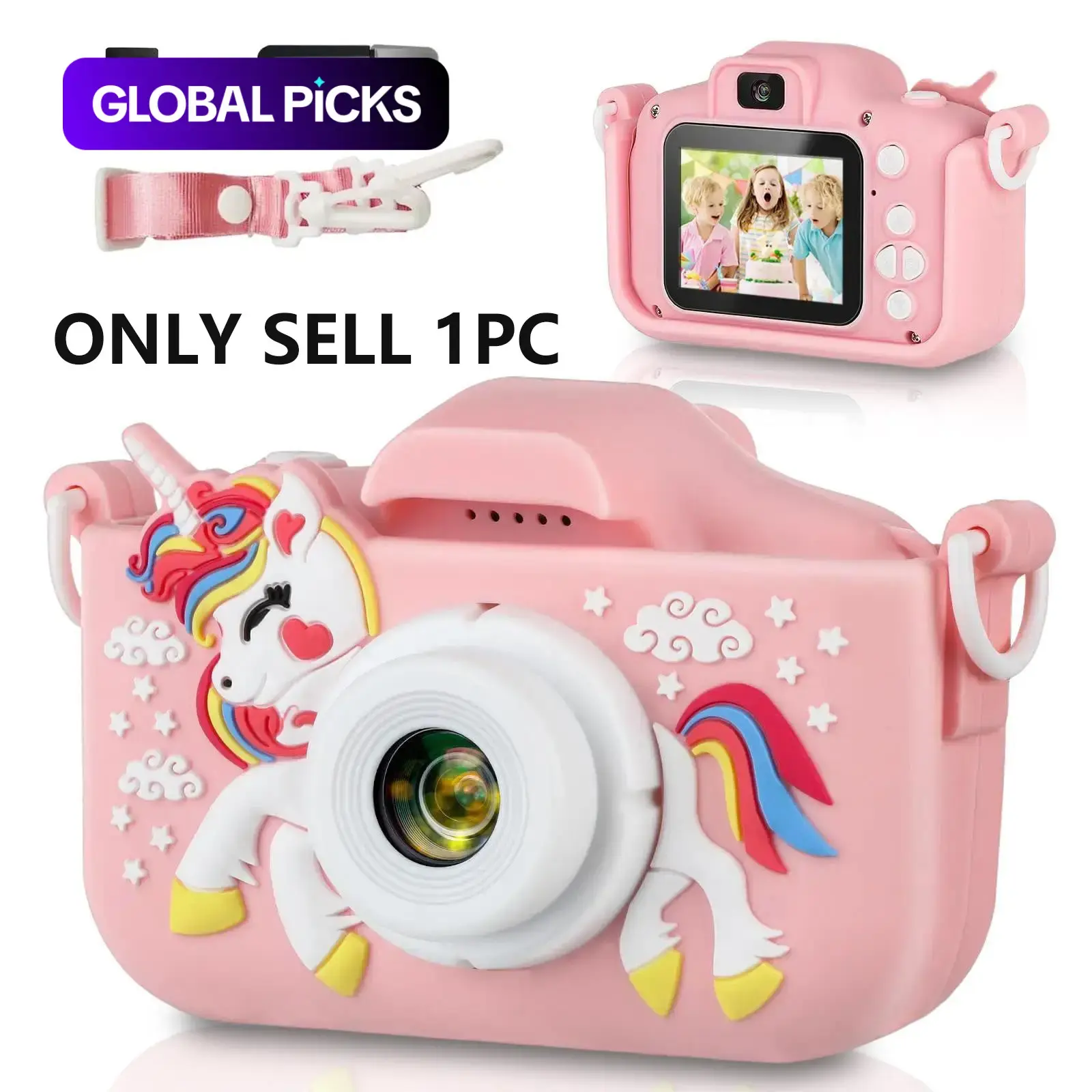 Toy Unicorn Camera for Kids, Selfie Camera, Digital Camera with Memory Card, Strap, Reader, Birthday Christmas Gift for Boys Girls #GLOBAL PICKS