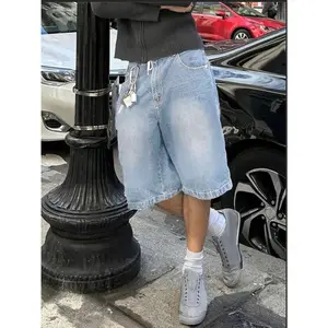 Men's Loose Fit Wide Leg Casual Denim Bermuda Shorts Jorts, Emo Style