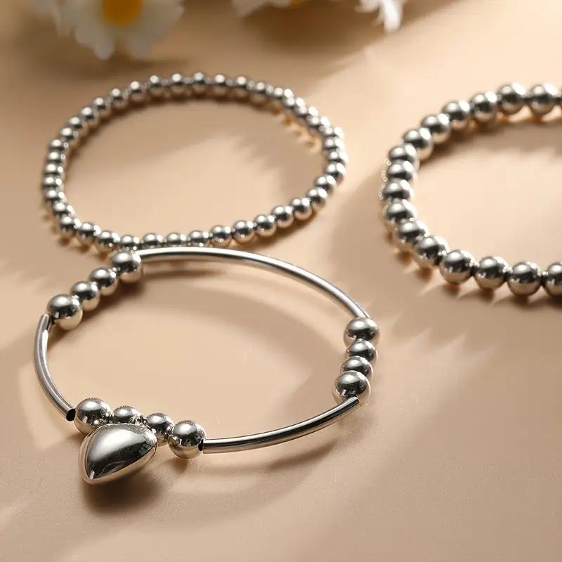 Fashion heart-shaped bead string 3-piece bracelet, versatile accessory for daily wear