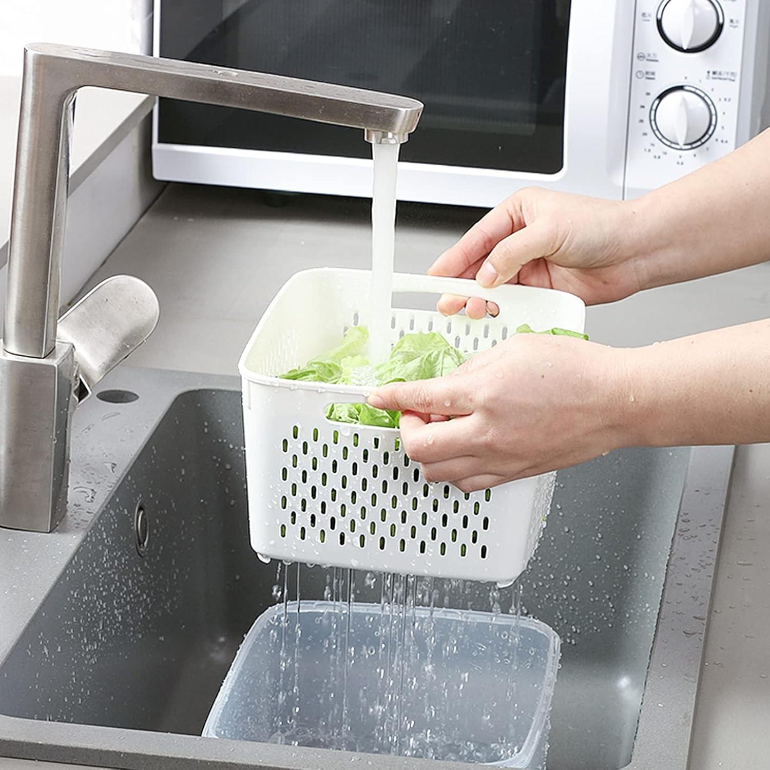 3pcs/5pcs Large Capacity Storage Boxes, Water Drainage/food Preservation Dual-Function Fruit Vegetable Containers, Lid with Handle Refrigerator Box