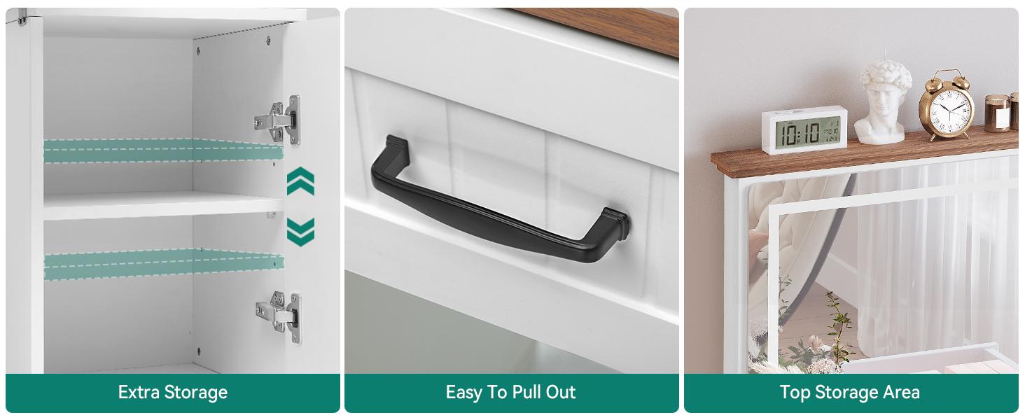 Yitahome Farmhouse Vanity, Makeup Desk with Adjustable Lighted Mirror, Charging Station, Drawers, Cabinets, and Adjustable Shelves, Modern Vanity Desk with Stool