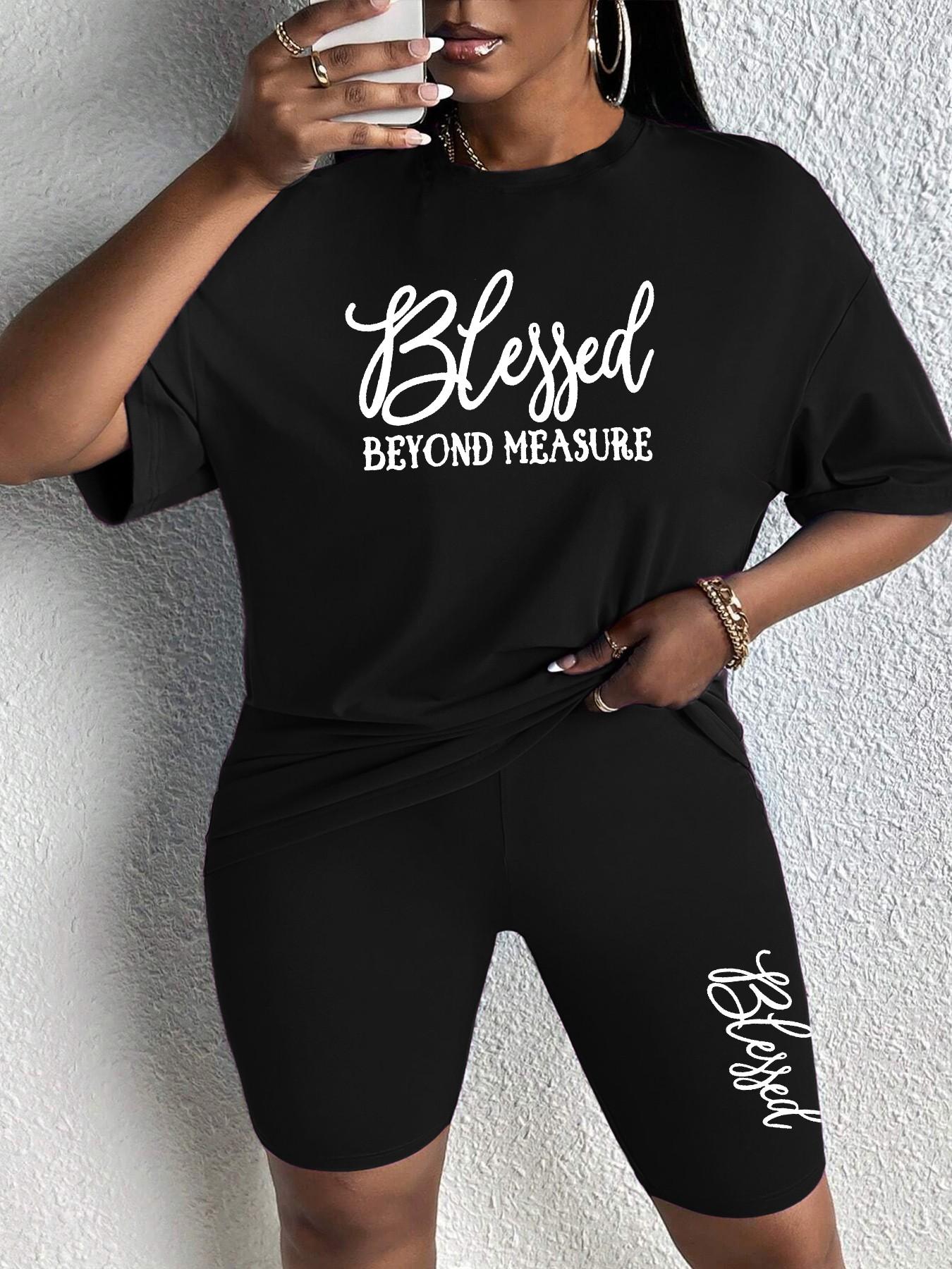 Summer Women's Sleepwear Set, Casual Round Neck Short Sleeve Letter Print Pajamas, Comfortable Home, Elegant Bike Pants