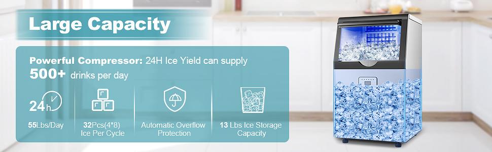 Self Cleaning Ice Maker 100lbs Daily |   Commercial & Home Use |   Fast Ice Production |   LED Display |   Freestanding or Under Counter Ice Machine Ideal for Restaurants Offices Parties Steel Stainless CIM-320F