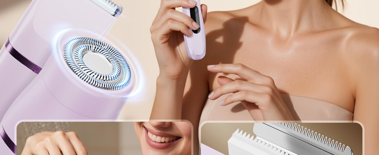 Hair Removal Epilators Bikini Trimmer for Women, Painless Waterproof Electric Foil Shaver Razors for Facial Leg Body Armpit, Ceramic Blade with USB Charging Dock, Travel Grooming Gift for Her