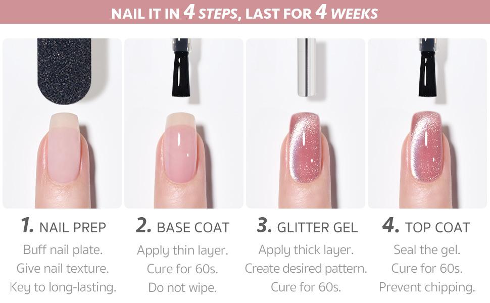 GAOY Pink Ocean Cat Eye Gel Nail Polish Set with Magnet for Holographic Cat Eye, Salon Gel Manicure and Nail Art DIY at Home