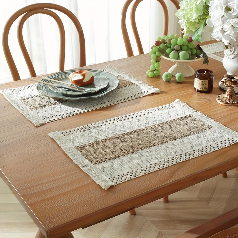 4/8pcs Bohemian Rustic Placemats, Hand-Crocheted Coffee Table Mates with Tassels in Farmhouse Burlap Style for Home Dishware Heat Insulation. Perfect as Boho Charm Decorations at the Dinning Room or Wedding Party Holiday Celebration,Party Table Decor