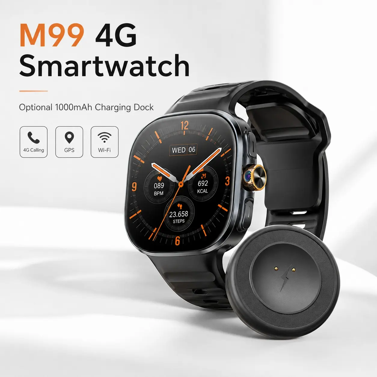 M99 Smartwatch 4G With 2.4inch Amoled Screen 300W Rotating Camera WIFI GPS Position Compass  Bluetooth Smart Watch Men Women