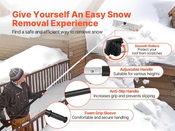 VEVOR Snow Roof Rake, 26 in Aluminum Blade, 7.5-20 ft Adjustable Roof Snow Scraper with Wheels, Anti-Slip Handle Snows Removal Tool, Lightweight House Rooftop Rake for Leaves Debris Removal