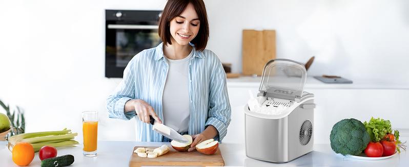 Antarctic Star Countertop Ice Maker Portable Ice Machine with Handle,26Lbs/24H, Self-Cleaning Ice Makers, 9 Ice Cubes Ready in 6 Mins for Home Kitchen Bar Party (Grey)