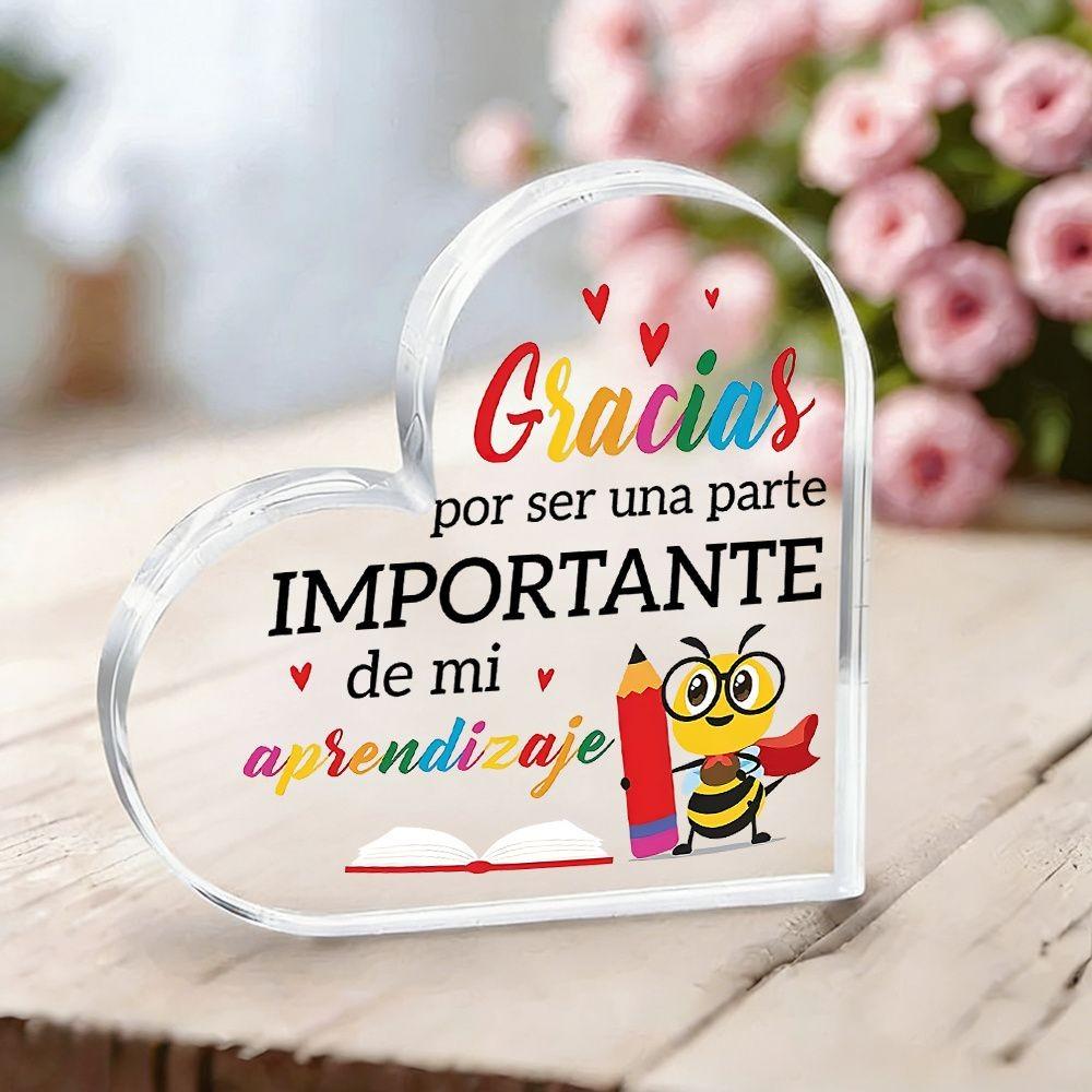 Spanish Teacher Thank You Heart Acrylic Desk Decor, Kawaii Style Colorful Plaque, Bee Design, Classroom Decor, Gift for Educators