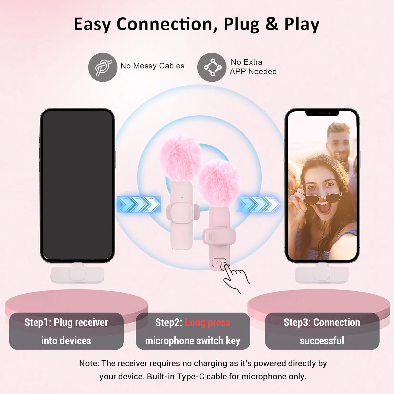 Professional Wireless Lavalier Microphone, USB Rechargeable Plug-and-Play Lapel Mic for Video Recording, Teaching, Interviews and Podcasts