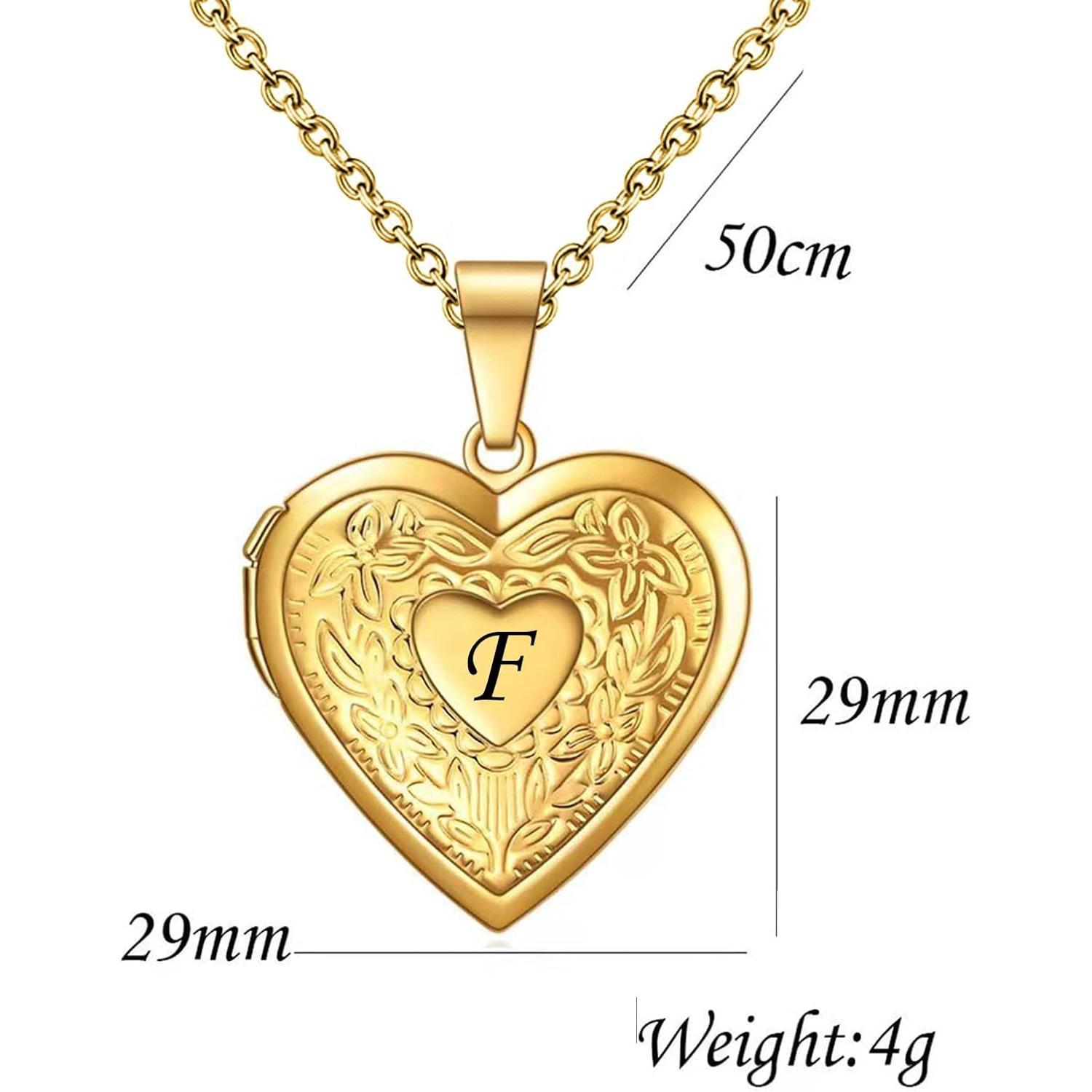 Women's  Heart Photo Locket Necklace with Picture inside Initial A-Z Letter Alphabet Love  Pendant Necklace