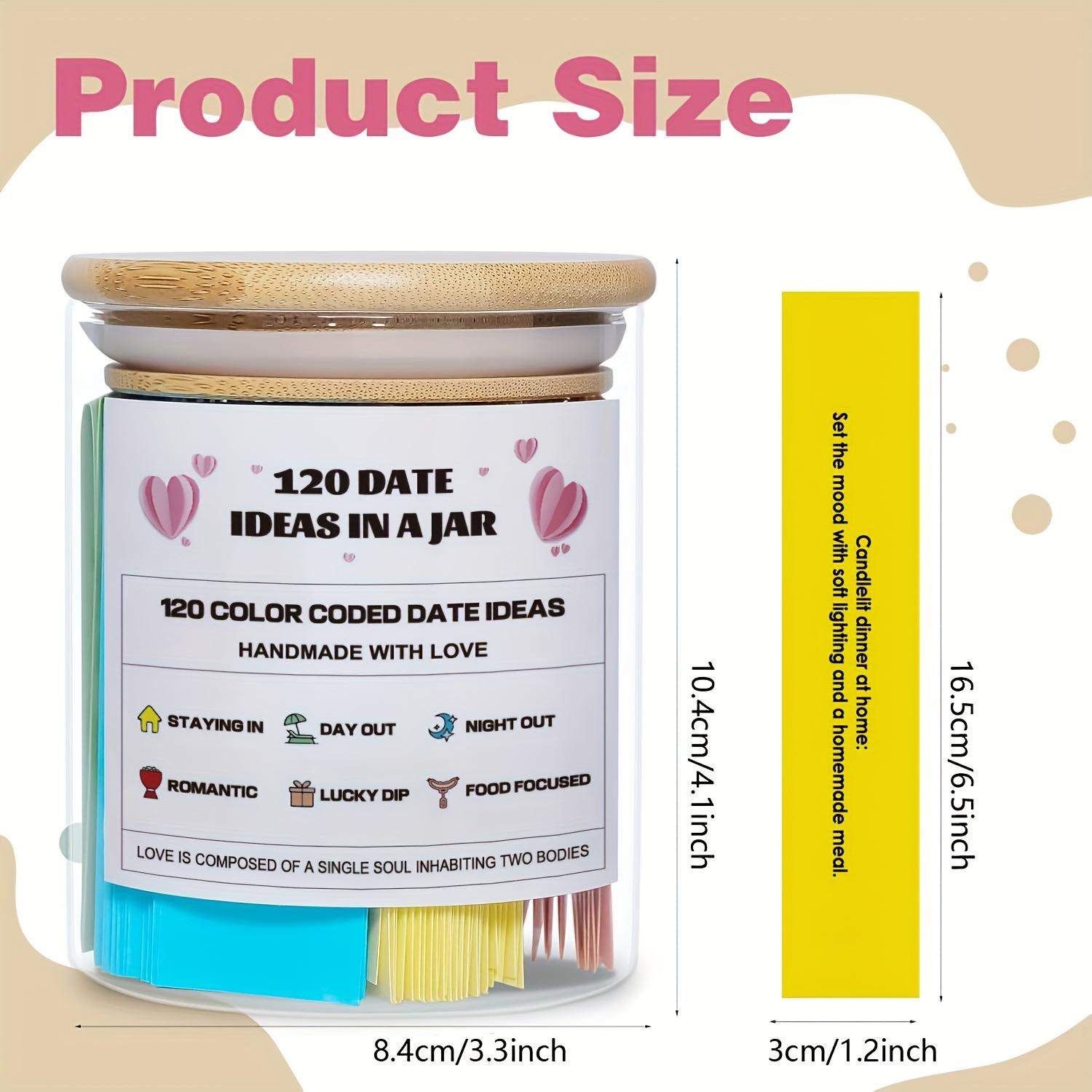 120 Date Ideas in a Jar, Color Coded Date Ideas, Budget-Friendly Date Jar, Perfect Gift for Weddings Anniversaries Bridal Showers Newlyweds, Unique Birthday Gifts, Themed Gift Box